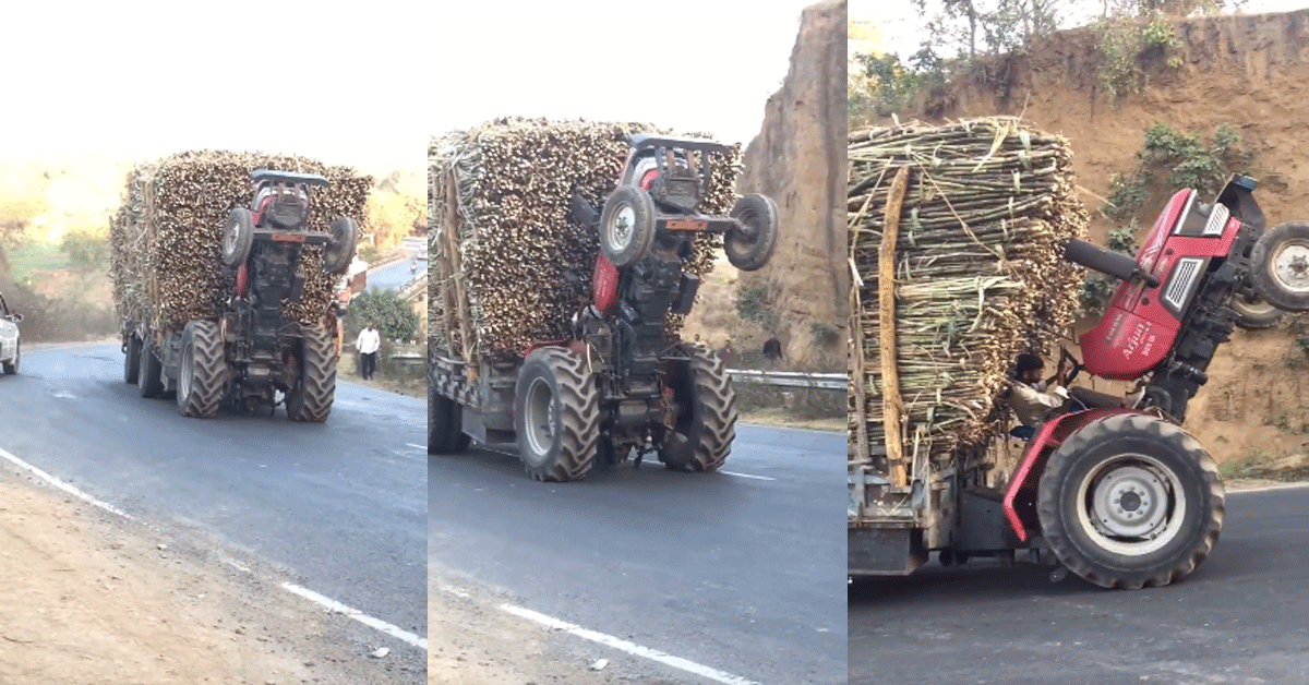 overloaded tractor: ఆ ట్రాక్టర్ ఎలా నడుస్తుందో చూస్తే షాకవుతారు