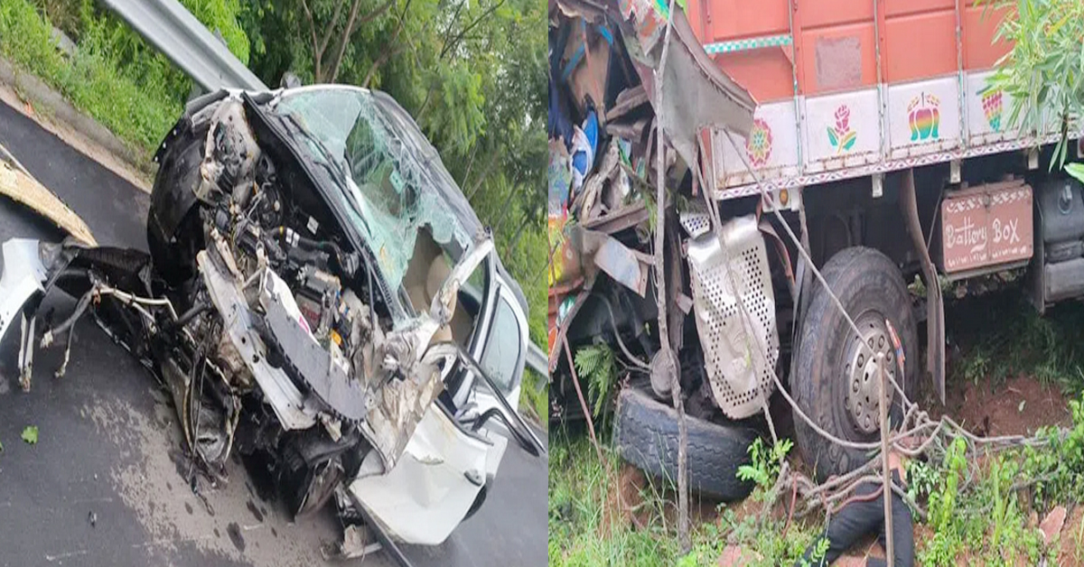 Accident: కారు, బొలెరోను ఢీకొట్టిన లారీ..ముగ్గురు స్పాట్ డెడ్