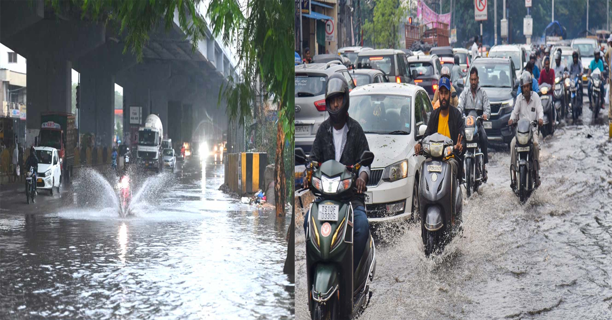 Heavy Rains : హైదరాబాద్ లో దంచి కొడుతున్న వర్షం..ట్రాఫిక్‌తో వాహనదారులు తిప్పలు