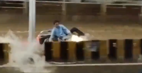 Hyderabad Rains: పాపం! బైక్ తో సహా కొట్టుకుపోయాడు