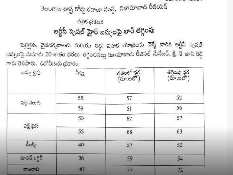 ఆర్టీసీ స్పెషల్ బస్సులపై తగ్గింపు