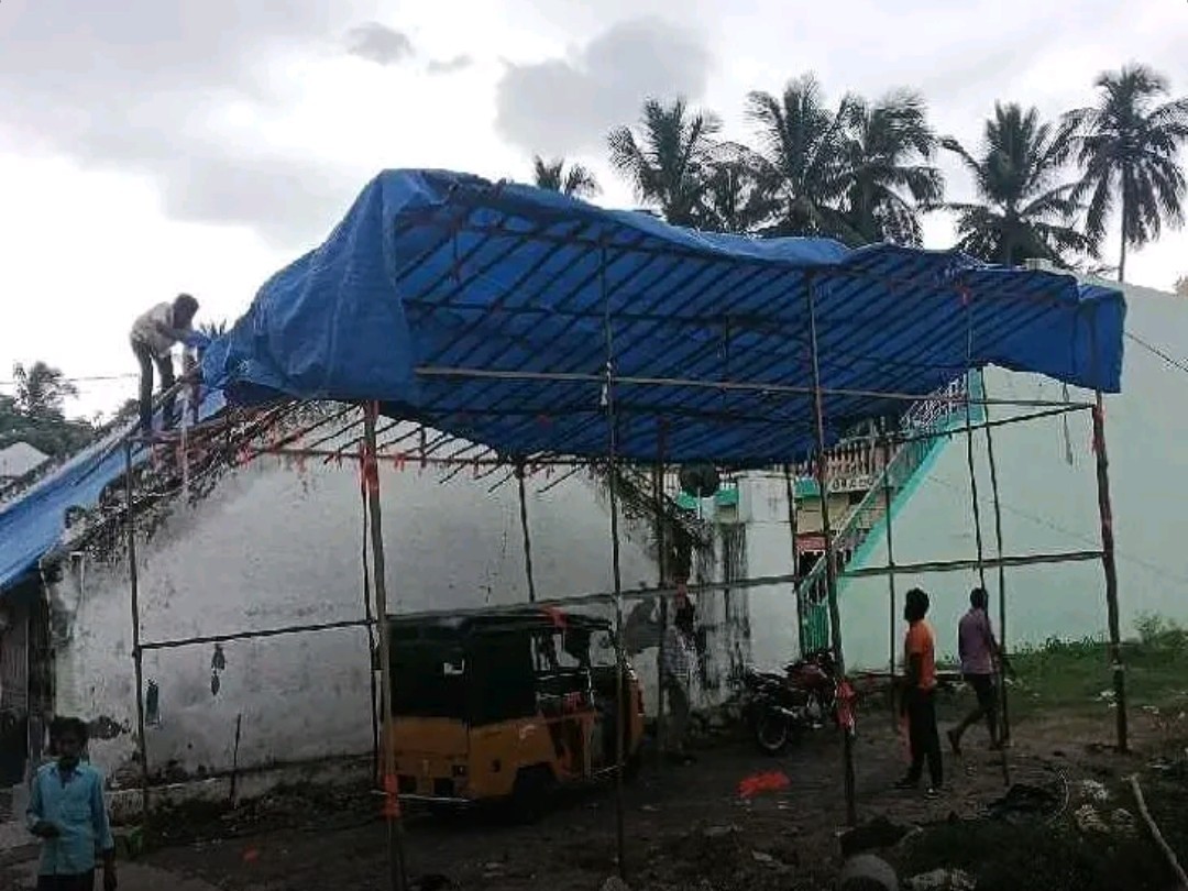 నవరాత్రుల కోసం గ్రామాల్లో మండపాలు సిద్ధం